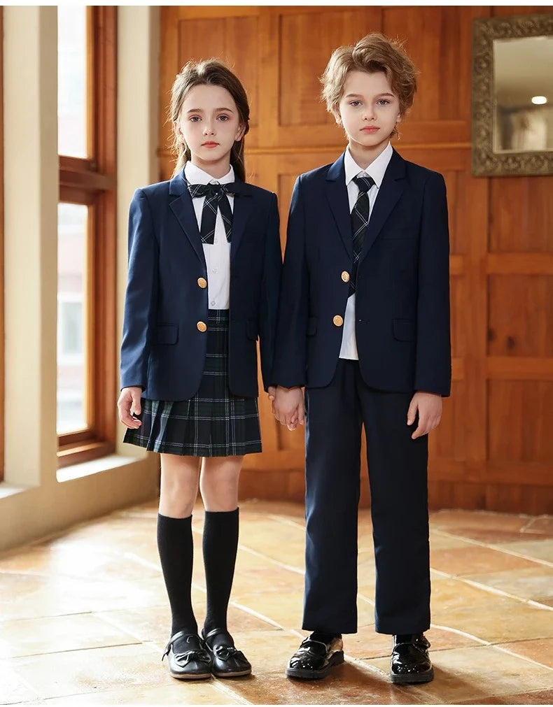 Girls Jacket Plaid Skirts Suits Boys Blazer Formal Dress Toddler Student Clothes Sets Children School Uniform Kids Class Outfits