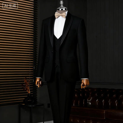 Slim Fit Solid Man 3 Piece Outfit Set Formal Business Suits Elegant Men Wedding Dresses Stage Party Costume Groomsmen Office Set