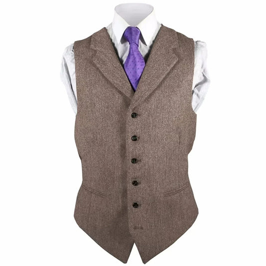 Men's Vest Herringbone Single Button Lapel Waistcoat for Wedding, Business & Daily Wear