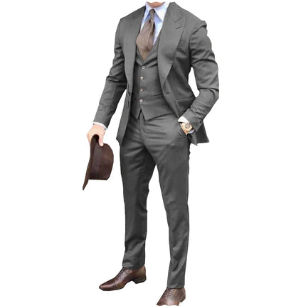 Men suits Groom Tuxedos Brown Prom Wedding Men Suit Slim Fit Cotton Blend Formal Suit For Men Slim Fit suits (Jacket+Pants+Vest)