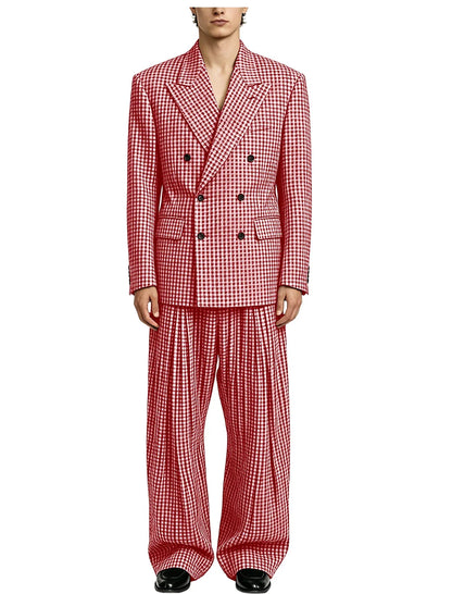 Men's Thin 2 Piece Suit Double Breasted Peak Lapel Blazer Wide Straight Leg Pants Summer Formal Set For Wedding Party