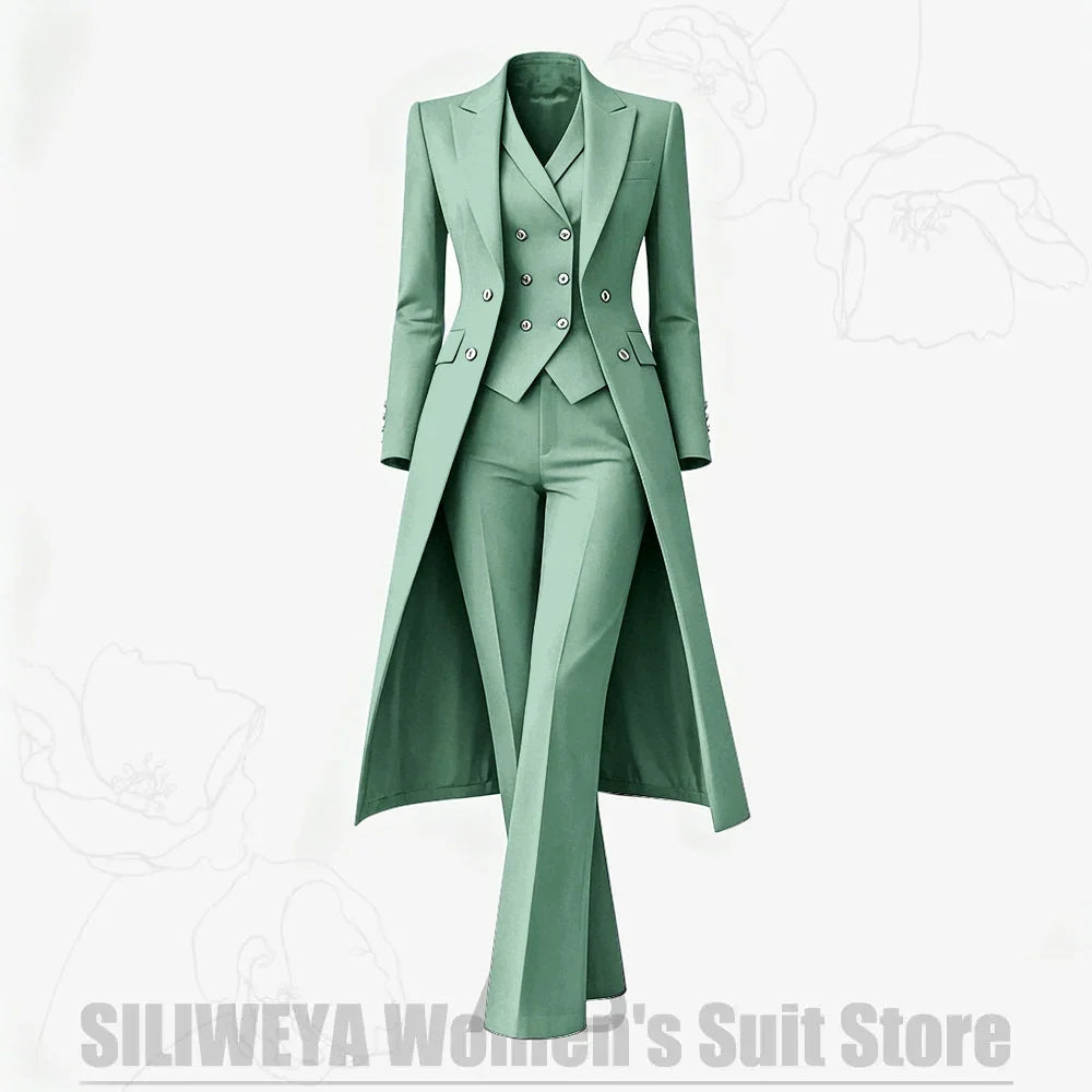 Women's Suit 3 Piece Double Breasted Long Coat Vest Pants Elegant Formal Business Wear Luxury Wedding Party Prom Outfit 2026