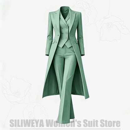 Women's Suit 3 Piece Double Breasted Long Coat Vest Pants Elegant Formal Business Wear Luxury Wedding Party Prom Outfit 2026