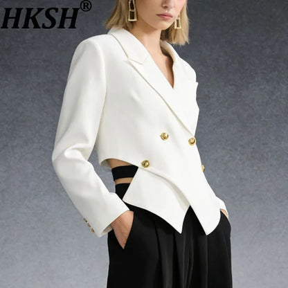 Women Trend Blazer Notched Collar Double Breasted Slimming Elegant Niche Irregular Fashion Jacket New Spring Autumn HK20370