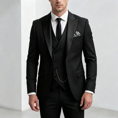 Men Suit Yellow 3 Pieces With Black Lapel For Wedding Groom Birthday Banquet Party Business Work Office Set Jacket Vest Pants