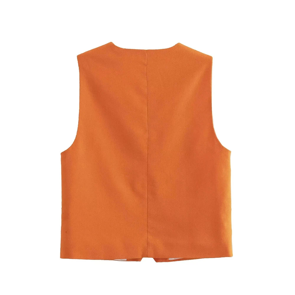 Women Fashion Front Button Linen Blend Waistcoat Vintage V Neck Sleeveless Female Outerwear Chic Vest Tops