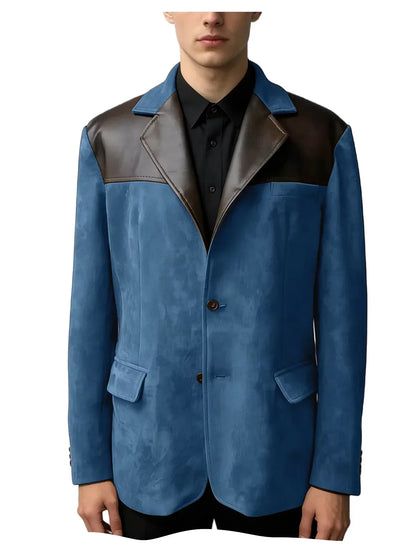 Men's Suede Blazer Single Breasted Slim Fit Classic Suit