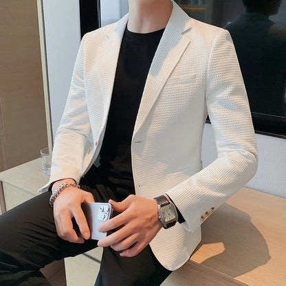 2025 Spring New Waffle Suit Coats Men Slim Fit Business Casual Blazer Jacket Homme Formal Groom Prom Wedding Tuxedo 4XL-M