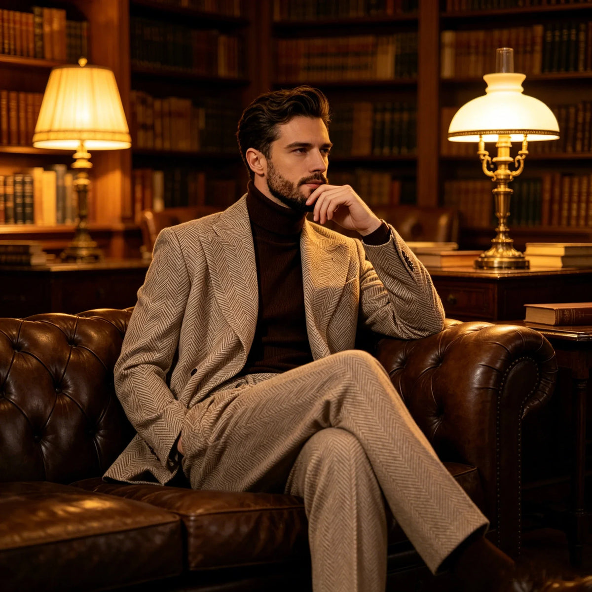 Men's Herringbone Suit 2-Piece Set – Double Breasted Blazer & Trousers for Wedding & Business