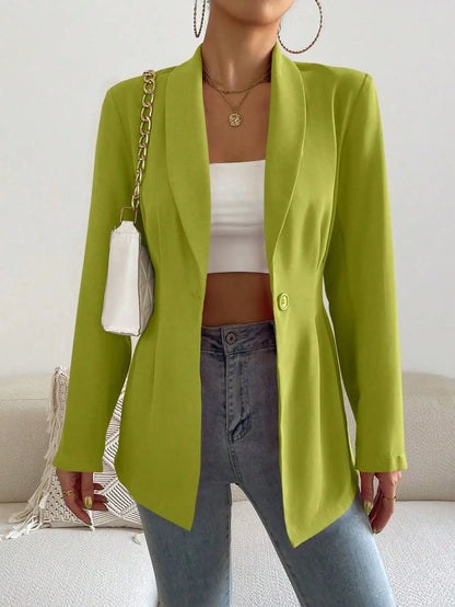 Womens Solid Color Classic Blazer Long Sleeve Single Button Slim Fit Office Work Jacket Autumn Spring Formal Outerwear