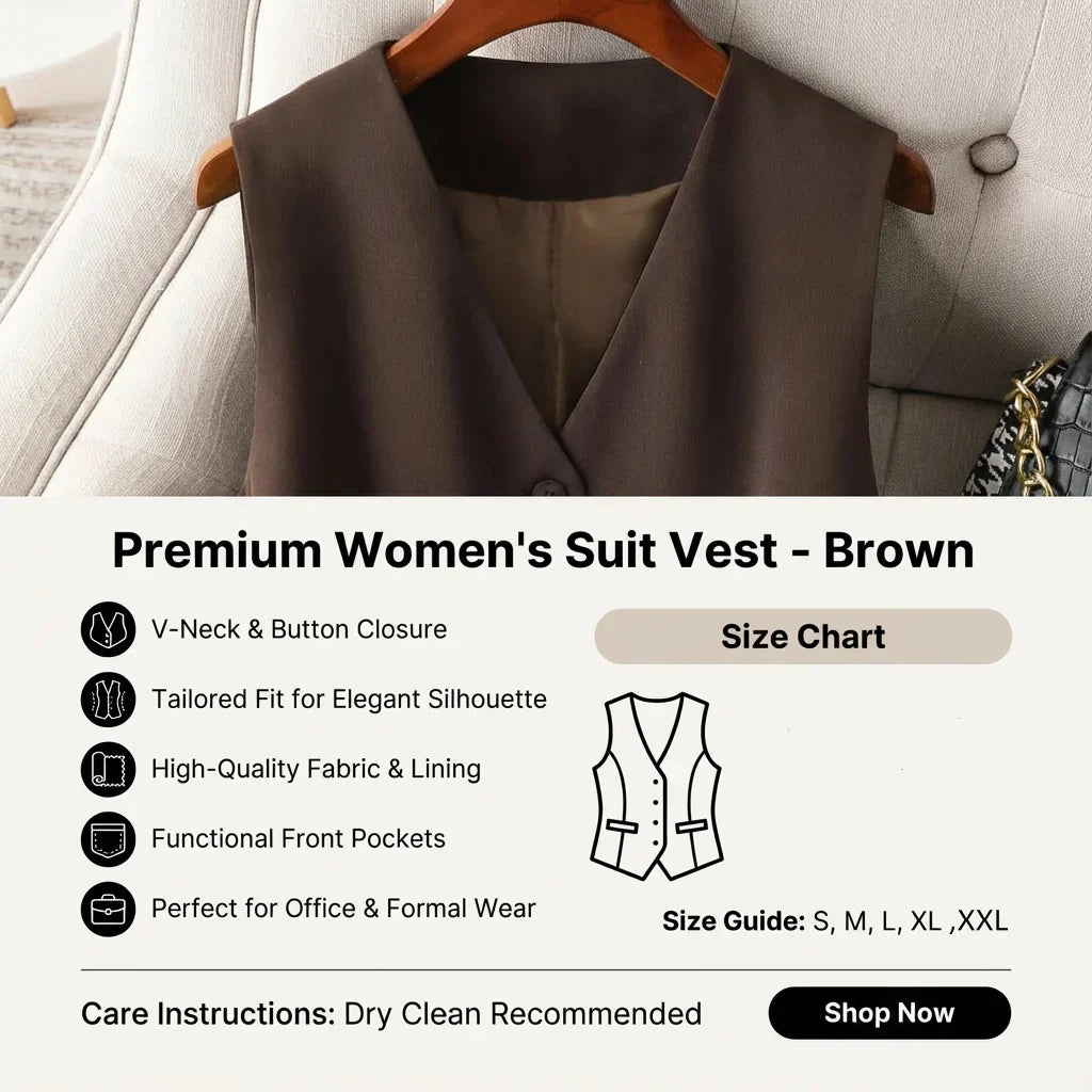 Vintage Inspired Women's Waistcoat Retro Brown V-Neck Slim Fit Suit Vest for a Classic Look，Office & Business Casual