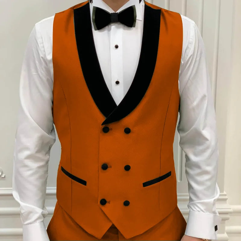 Men's Double-Breasted Vest with Black Lapel – Formal Waistcoat for Weddings, Business & Special Occasions
