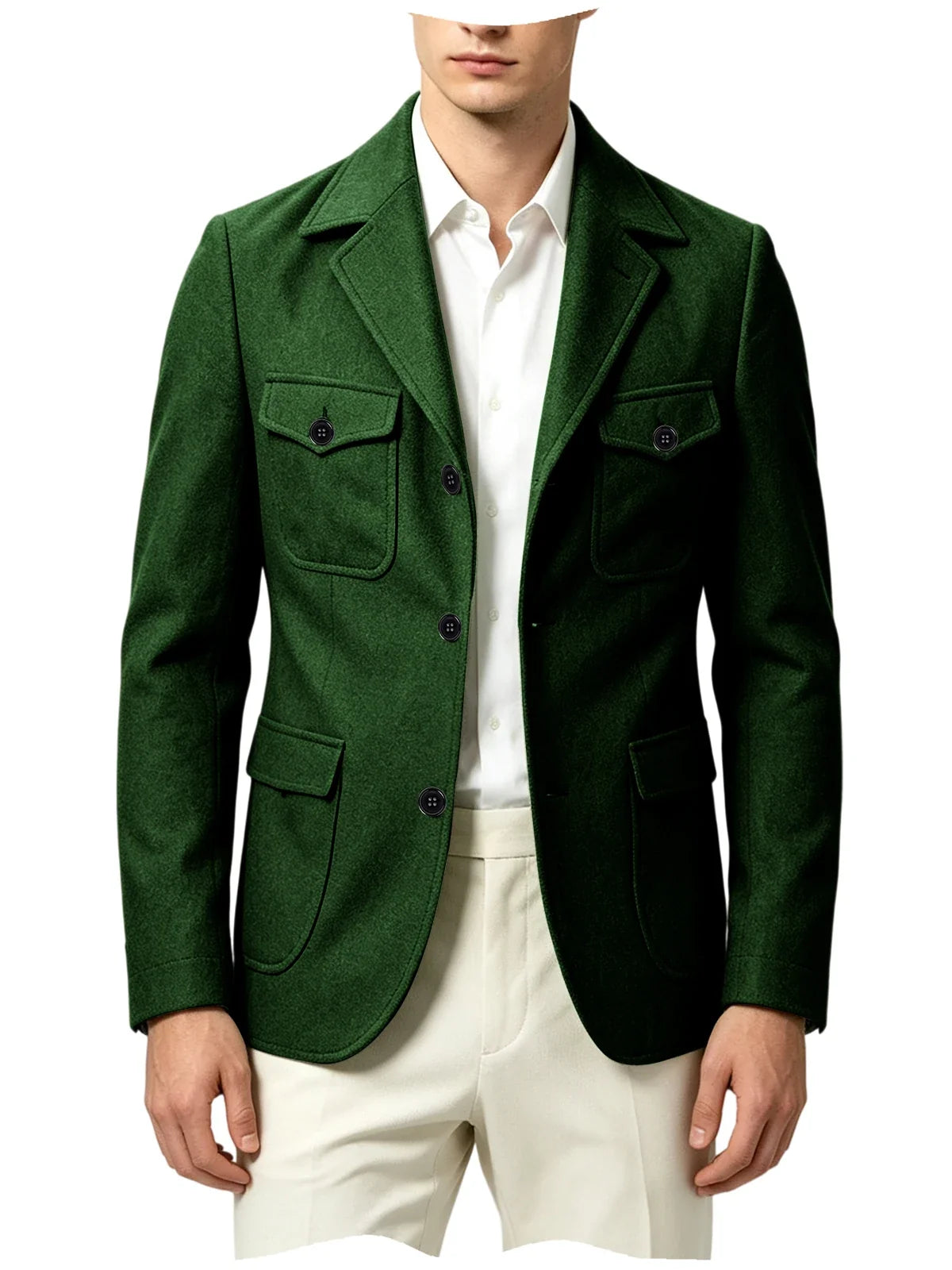 Men's Wool Blazer Notched Lapel Slim Fit 3 Buttons Suit Jacket Multi Pockets Casual Business Autumn Winter Dress Coat Daily Wear