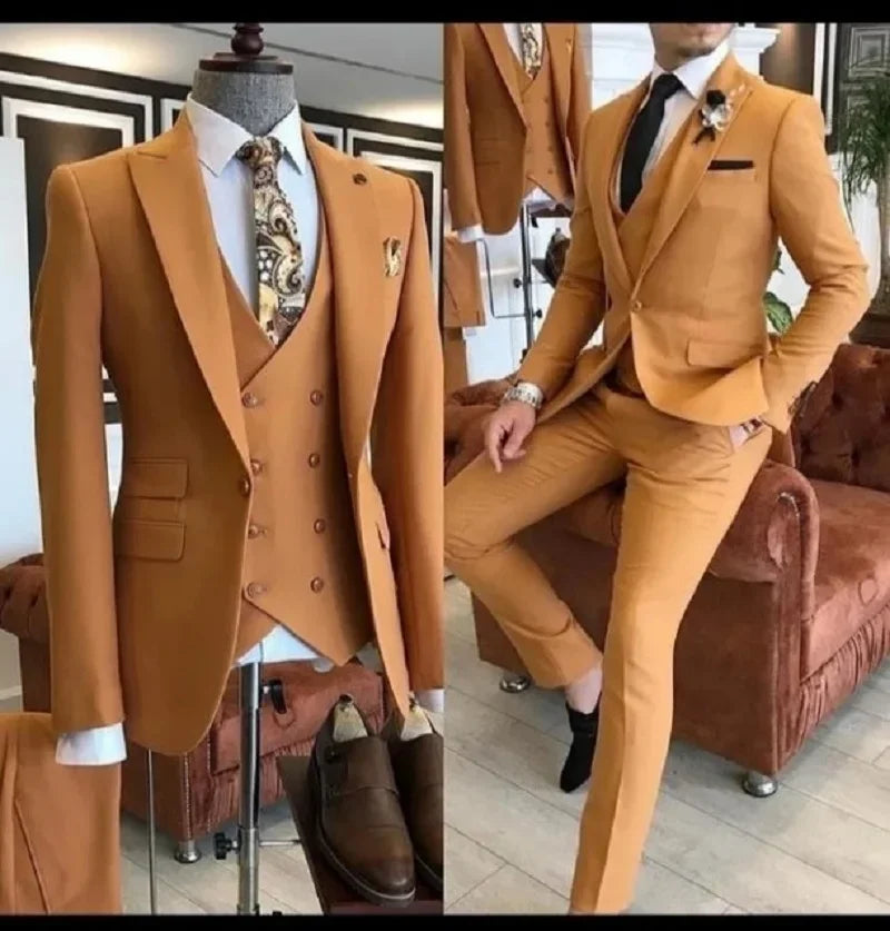 Slim Fit Men's Suits 3 Pieces Tuxedos Groom Wedding Tuxedo Terno Masculino De Pour Hommes Blazer(Jacket+Pants+Vest)