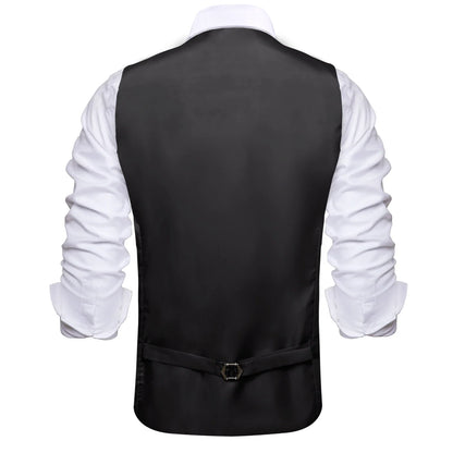 Men's Vest with Tie V-Neck Jacquard Waistcoat for Tuxedo Business Party
