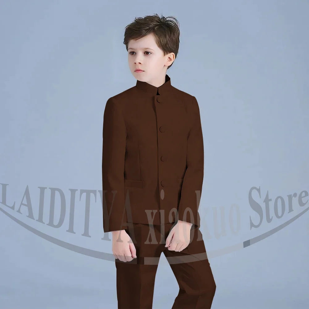 Boy Suits Fashion Stand Collar Single Breasted Outfits 2 Piece Formal Party Tuxedo Daily Casual Slim Children's Clothing