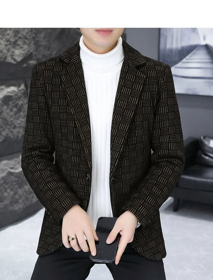 2026 Blazer Autumn and Winter Men's Fashion Outdoor Wedding Trend Slimming Business Casual Korean Version Thickened Warm Blazer