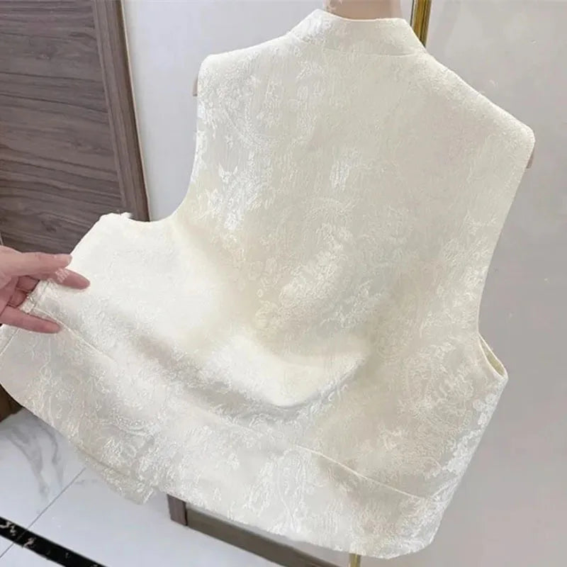 High-end Femme Embroidery Vest Outwear Spring Summer Women Solid Color Waistcoat Coat Ladies Nail Bead Glitter Sleeveless Jacket
