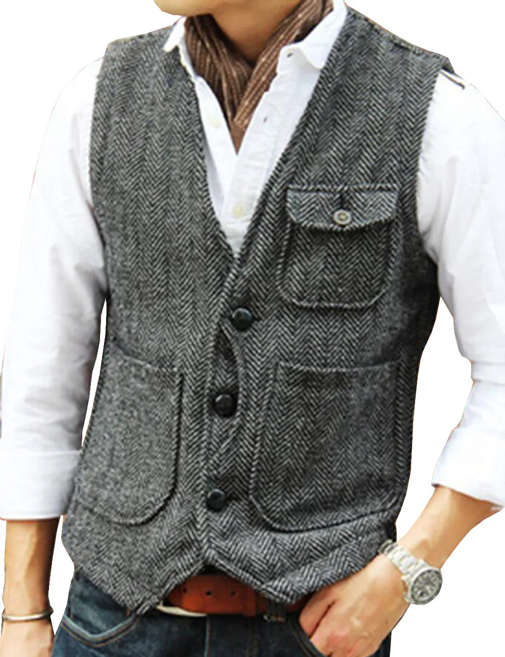Men's Suit Vest Single Breasted Herringbone Smart Casual Wedding Business Waistcoat