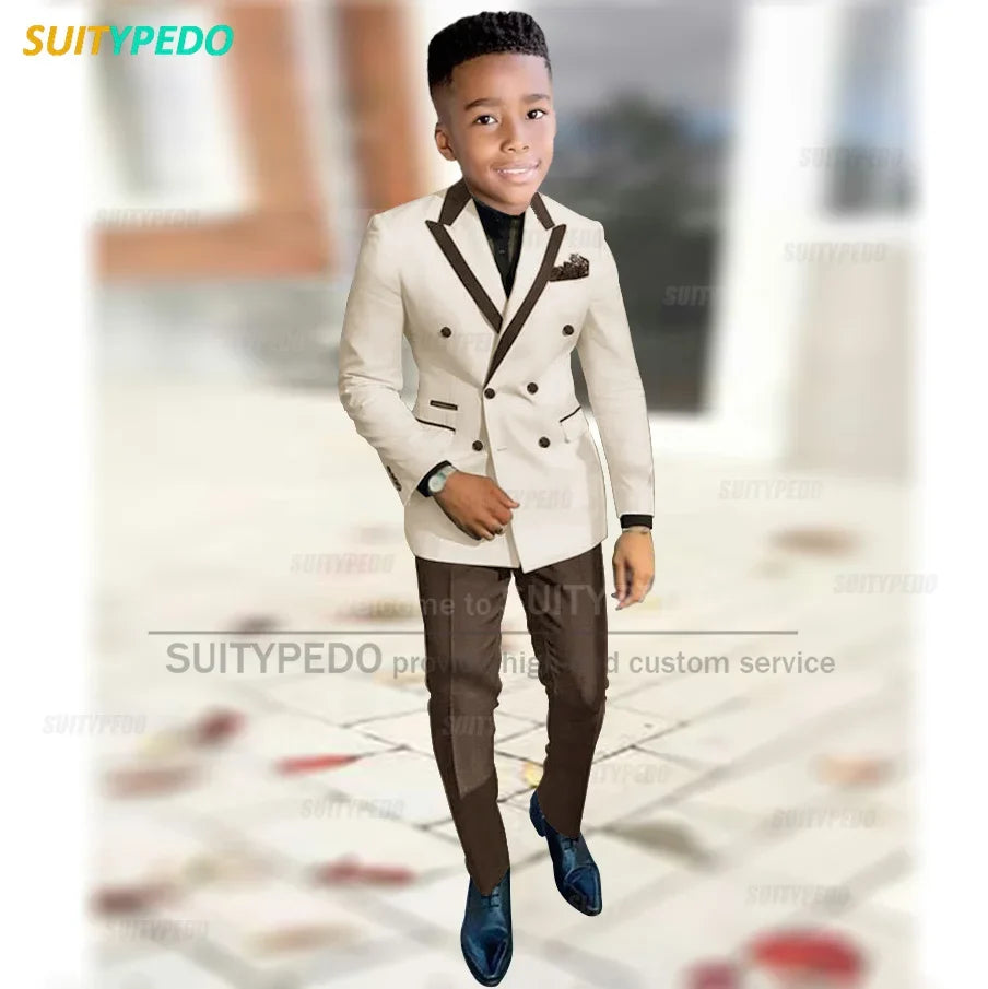 Fashion Suit For Boys Evening Dinner Tailor-made High Quality Outfits Fashion Children Double Breasted Blazer Pants Two Pieces