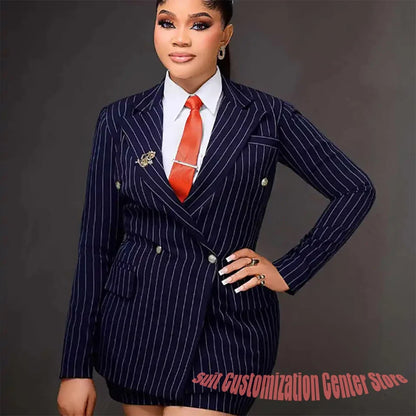 Vintage Peaked Lapel Stripe Women Suits Elegant Blazer+Mini Skirt 2 Pieces Slim Fit Office Lady Wear Customized Set