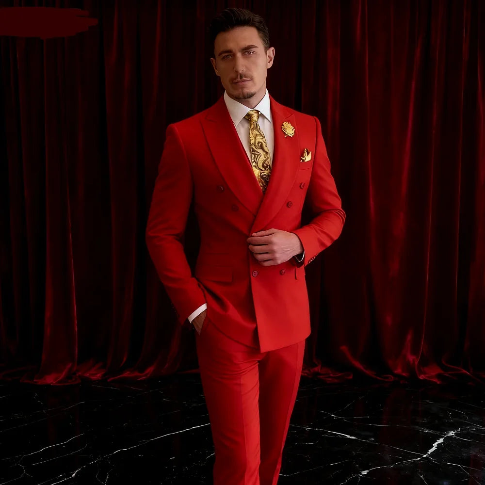 Men's Slim Fit Suit Set One Button Peak Lapel Jacket and Trouser for Weddings and Formal Events