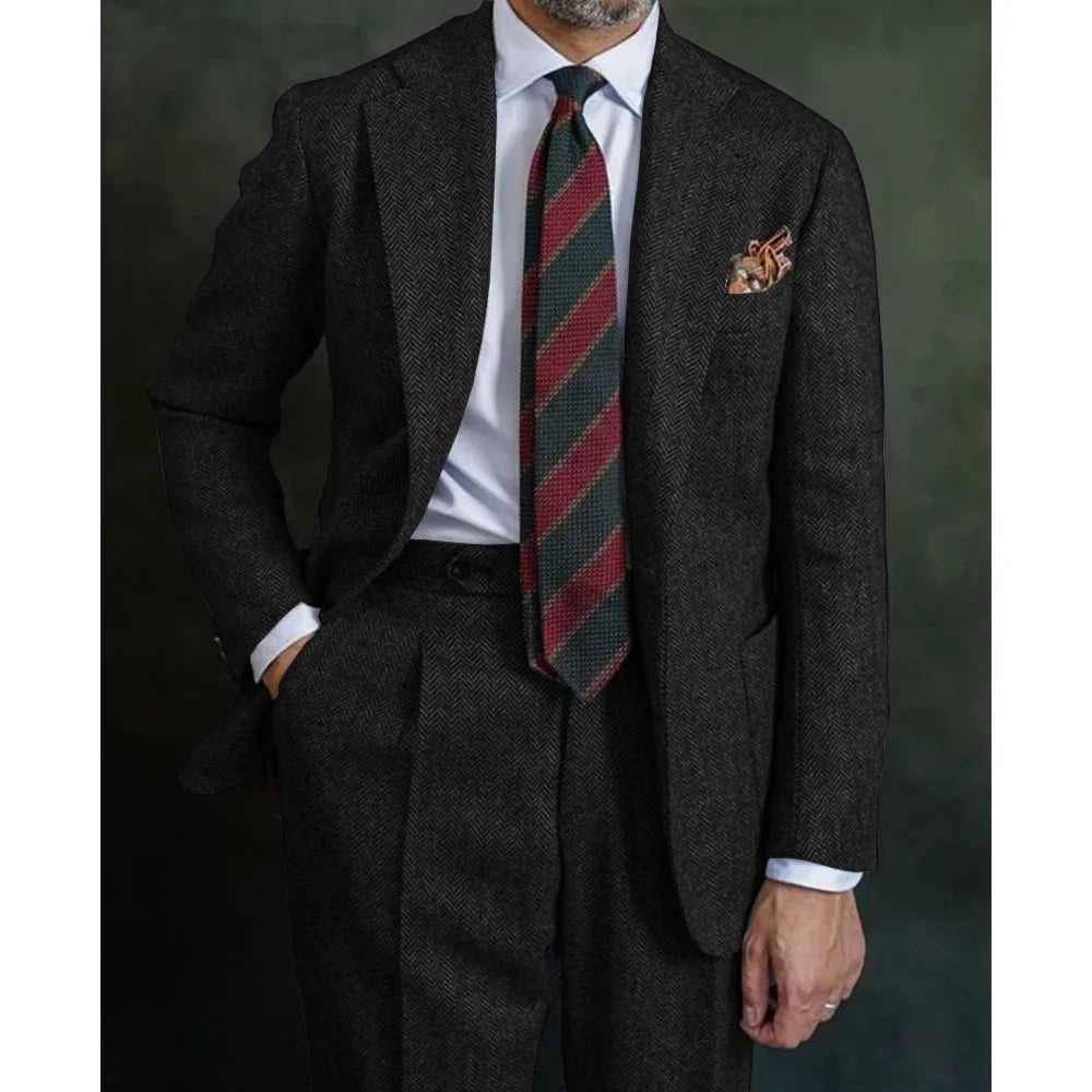 Men's 2-Piece Double-Breasted Suit Peak Lapel Slim Straight Fit for Wedding Business Casual