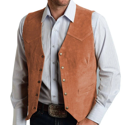 Men's Vest Slim Fit Suede Leather Waistcoat for Business and Banquet