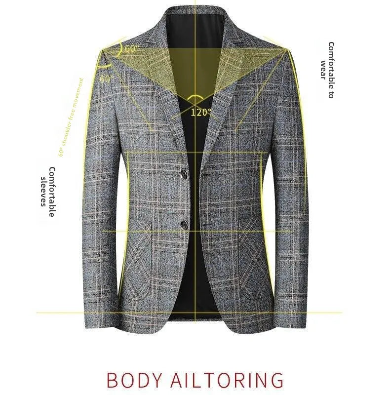 Blazer Men's Fashionable High-end Business-oriented Outdoor Gentleman's Trendy Checked Casual Wear for Hosting Weddings Blazer