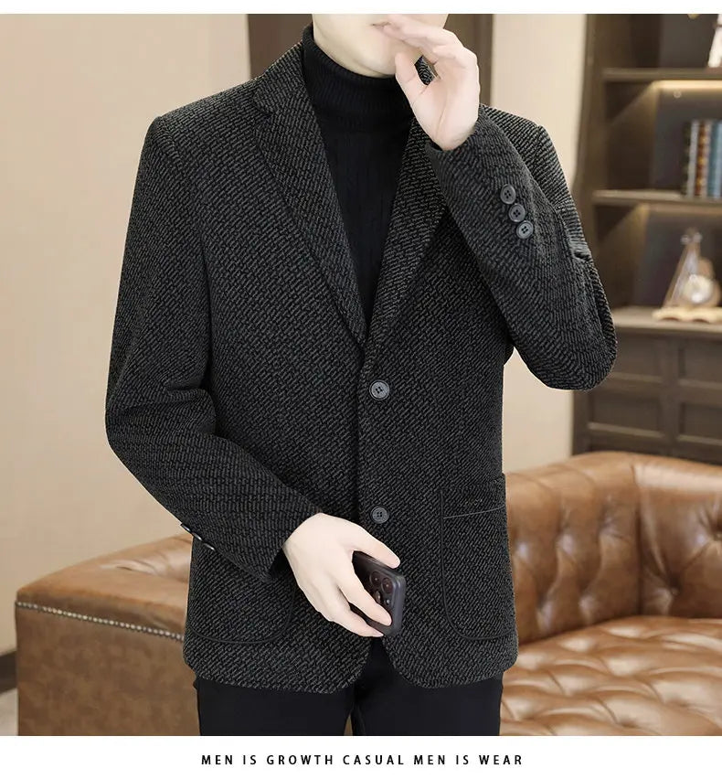 Middle-aged and young business suits, golden mink fleece casual Chenille woolen jackets for men in autumn and winter, with added