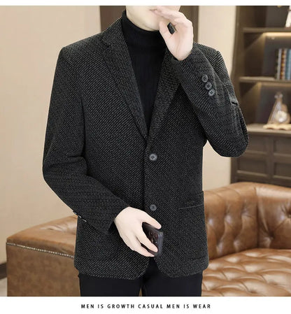Middle-aged and young business suits, golden mink fleece casual Chenille woolen jackets for men in autumn and winter, with added