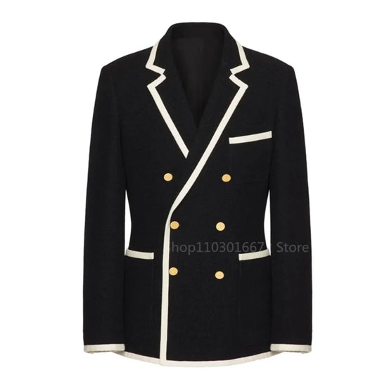 Men's Double Breasted Suit Jacket – Black Formal Blazer for Wedding & Business