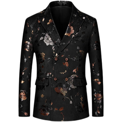 Men's Double Breasted Blazer Handsome Trend Casual Wedding Business Fashion High Quality Flowers Costume Homme De Luxe
