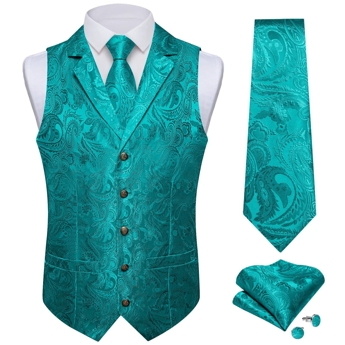 Men's Suit Vest & Tie Set – Paisley Jacquard Waistcoat for Weddings and Formal Occasions