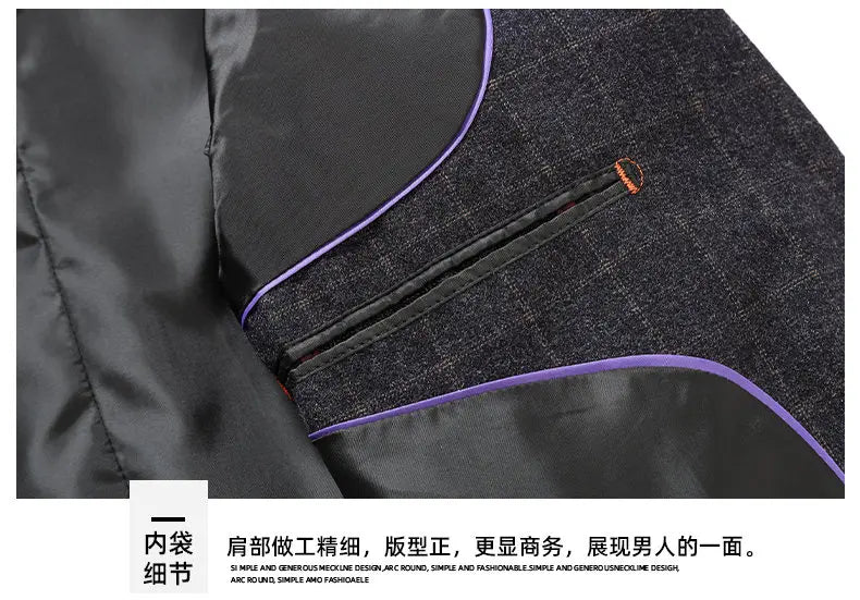 Men's Smart Casual Blazer Single Breasted Checkered Suit Jacket
