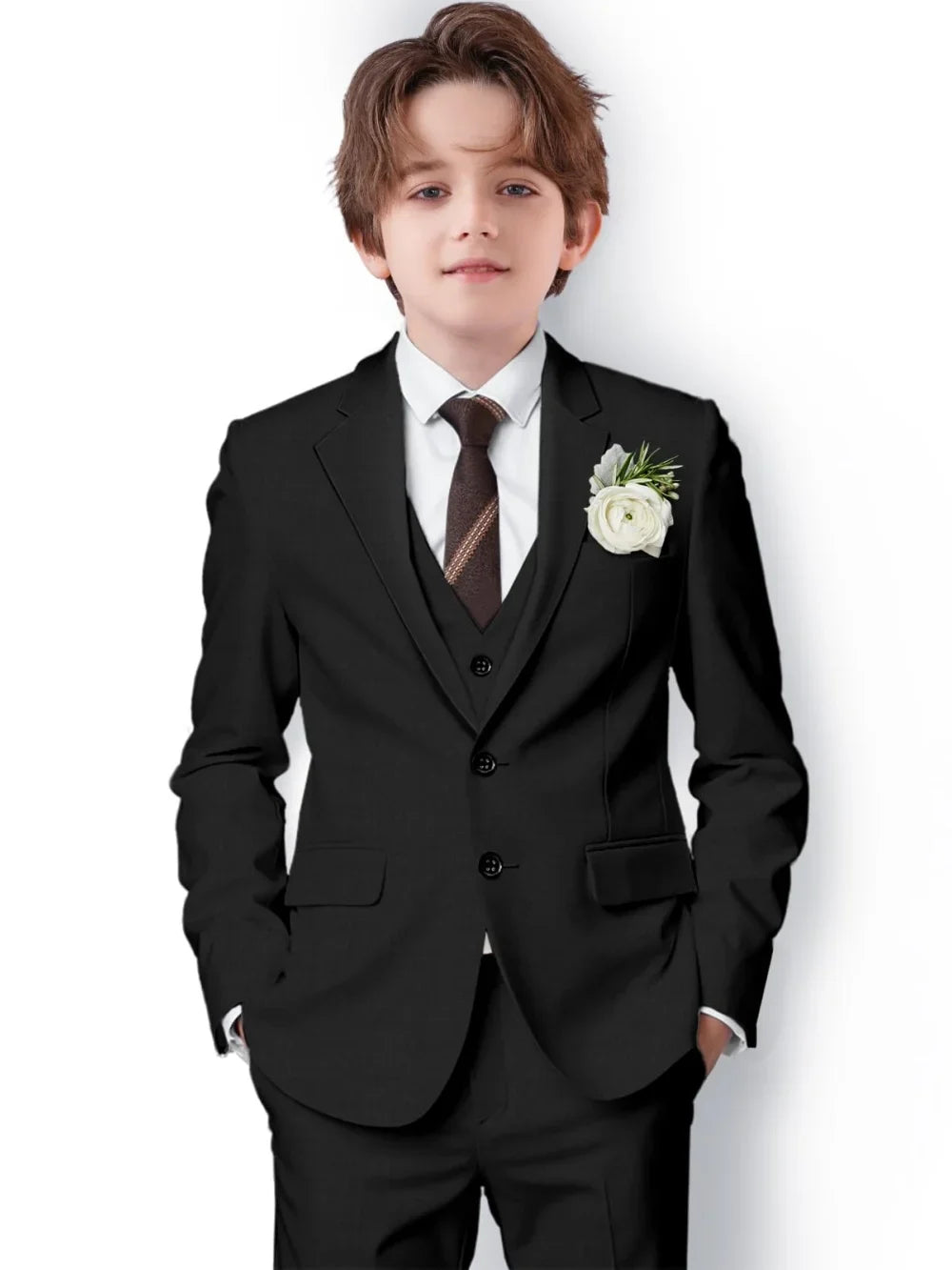 New Boys Slim Fit Suits 3 Pieces For Birthday Party Notched Lapel Kids Formal Suit Set Wedding Ring Bearer Outfit 2-20T