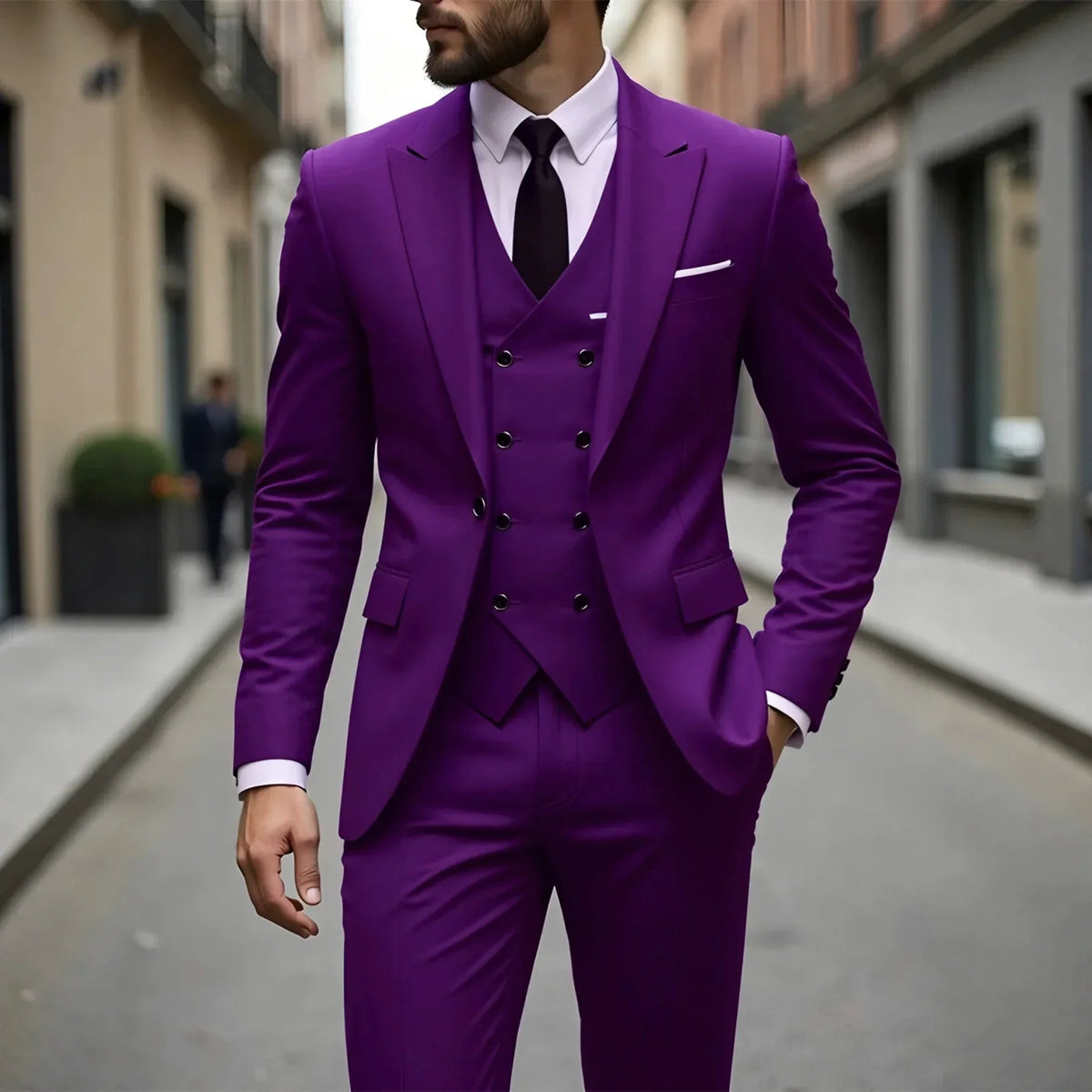 Élégant Costume Homme 3 Pièces Blazer Gilet et Pantalon Ensemble Costume de Smoking à Revers Pointus pour Homme Cérémonie Mariage Tenues Bal de Fin d'Année Affaires