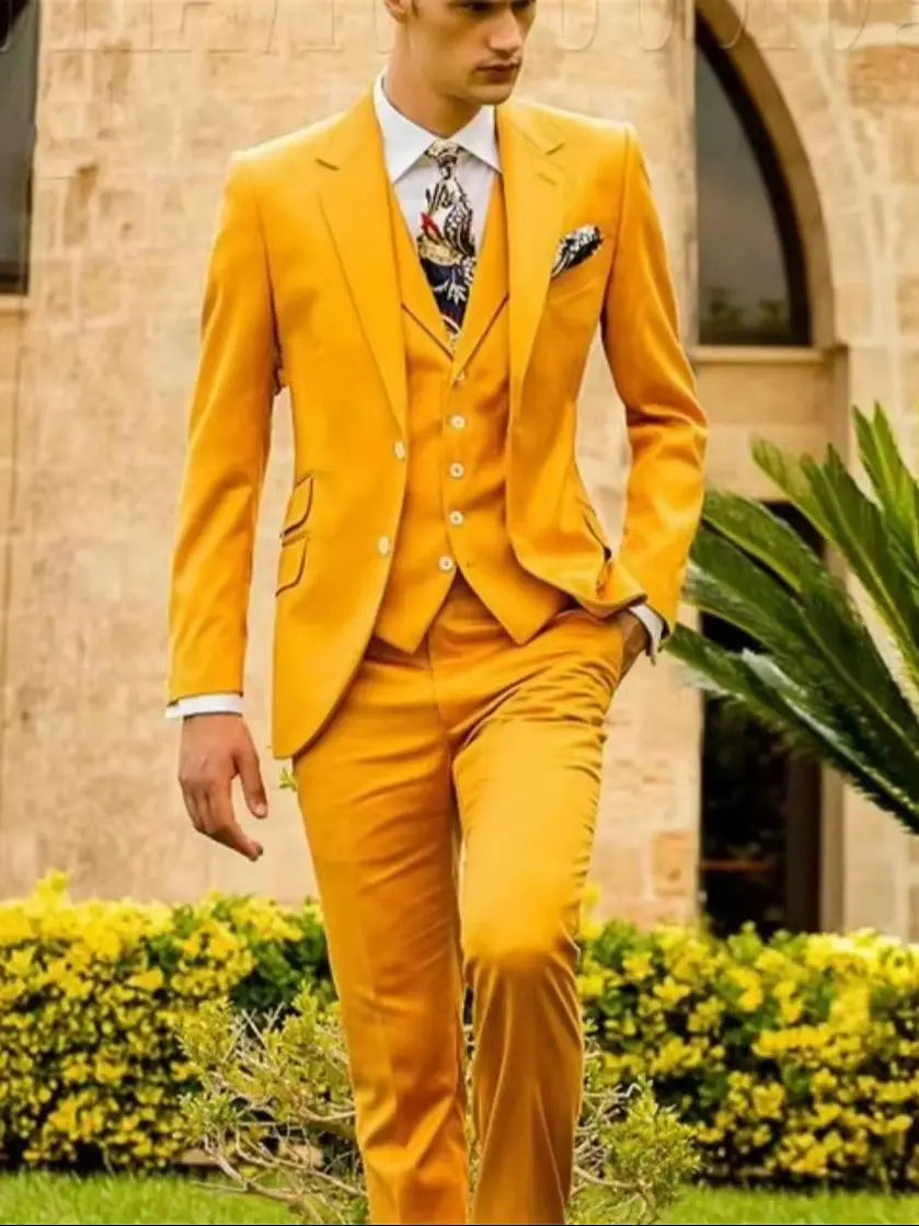 3 Piece Wedding Dress Suits Slim Fit Notch Lapel Tuxedos Party Leisure Formal Male Suit For Groomsman Suit (Blazer+Vest+Pants)