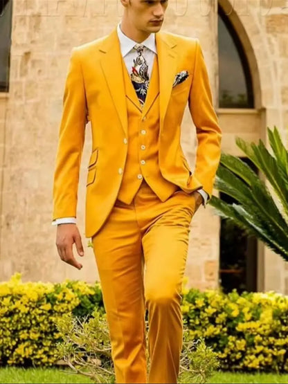 3 Piece Wedding Dress Suits Slim Fit Notch Lapel Tuxedos Party Leisure Formal Male Suit For Groomsman Suit (Blazer+Vest+Pants)