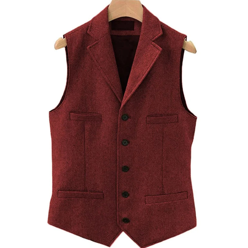 Men's Herringbone Vest – Single Breasted Waistcoat for Wedding & Formal Occasions