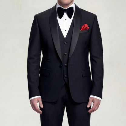 Men Suit 3 Pieces Beige With Black Lapel Slim For Wedding Groom Business Party Prom Banquet Work Office Jacket Vest And Pants