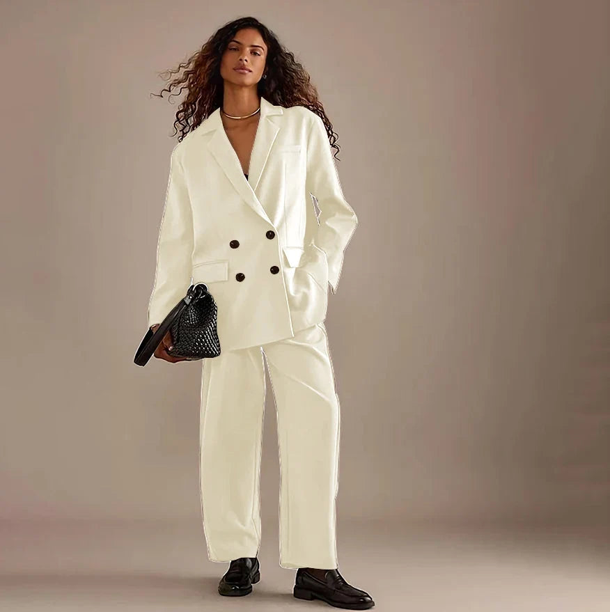Leisure Brown Double Breasted Women Pants Set High-end Female Two Pieces(Jacket+Trousers)أطقم بناطيل