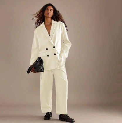 Leisure Brown Double Breasted Women Pants Set High-end Female Two Pieces(Jacket+Trousers)أطقم بناطيل