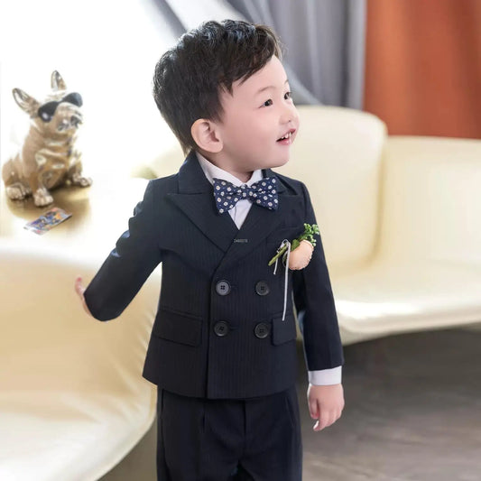 Boys Formal Suit Kids Black Tuxedo Set for Wedding Photography Birthday Party