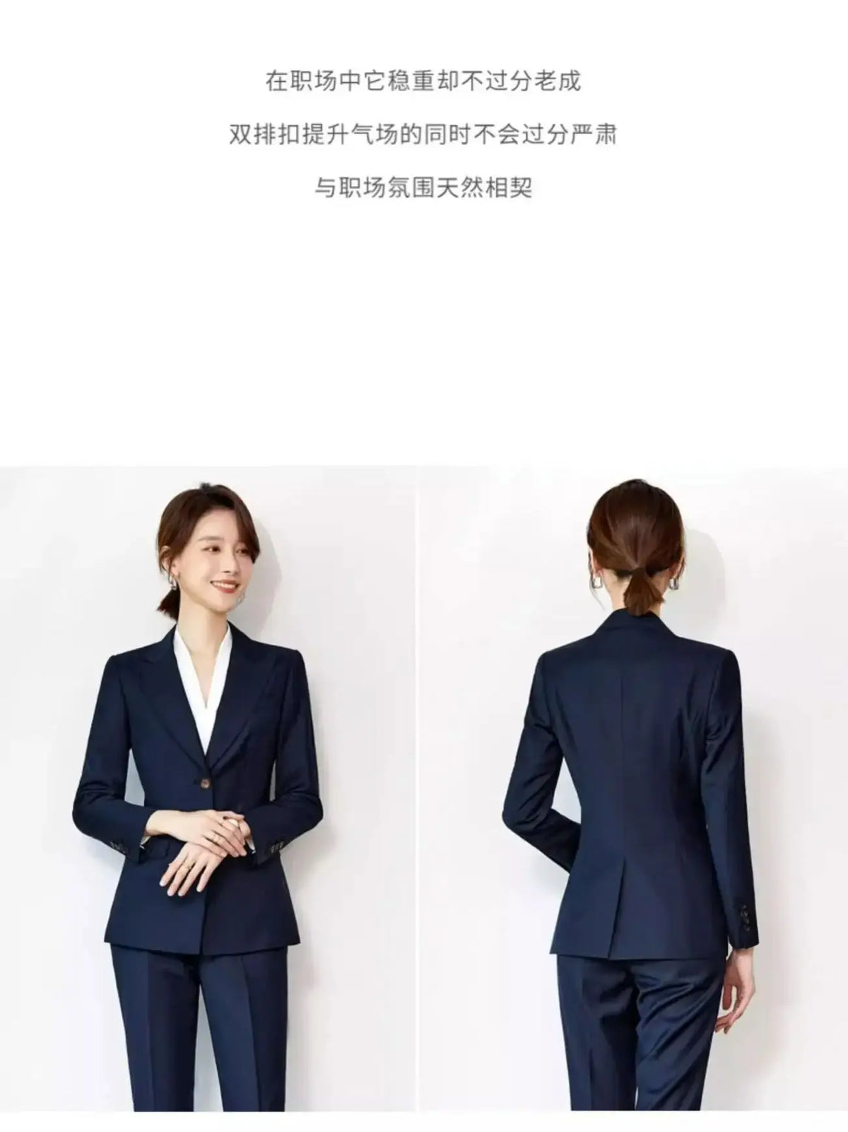 Gray/Navy Blue Women Fashion Long Sleeve Suit Jacket Pants Set Two Piece Set High Quality Temperament Women'S 2 Piece Set