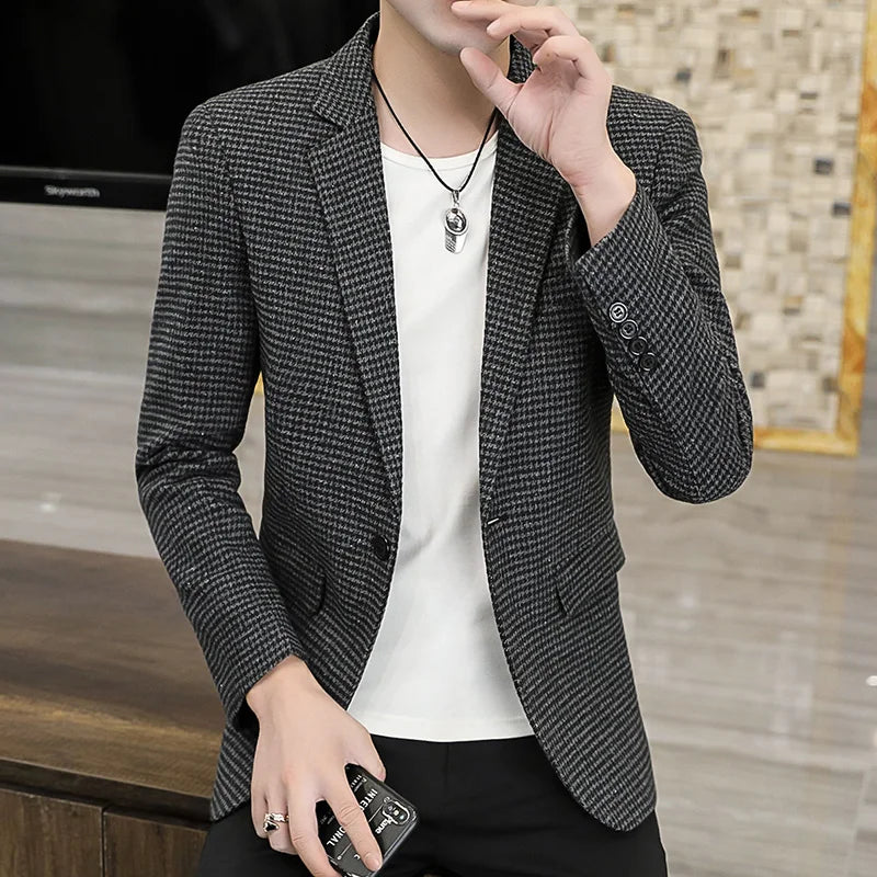 2026 Blazer Outdoor Men's Checked Fashion Business Trend Wedding Slimming Gentleman Casual Korean Travel High Formal Wear Blazer