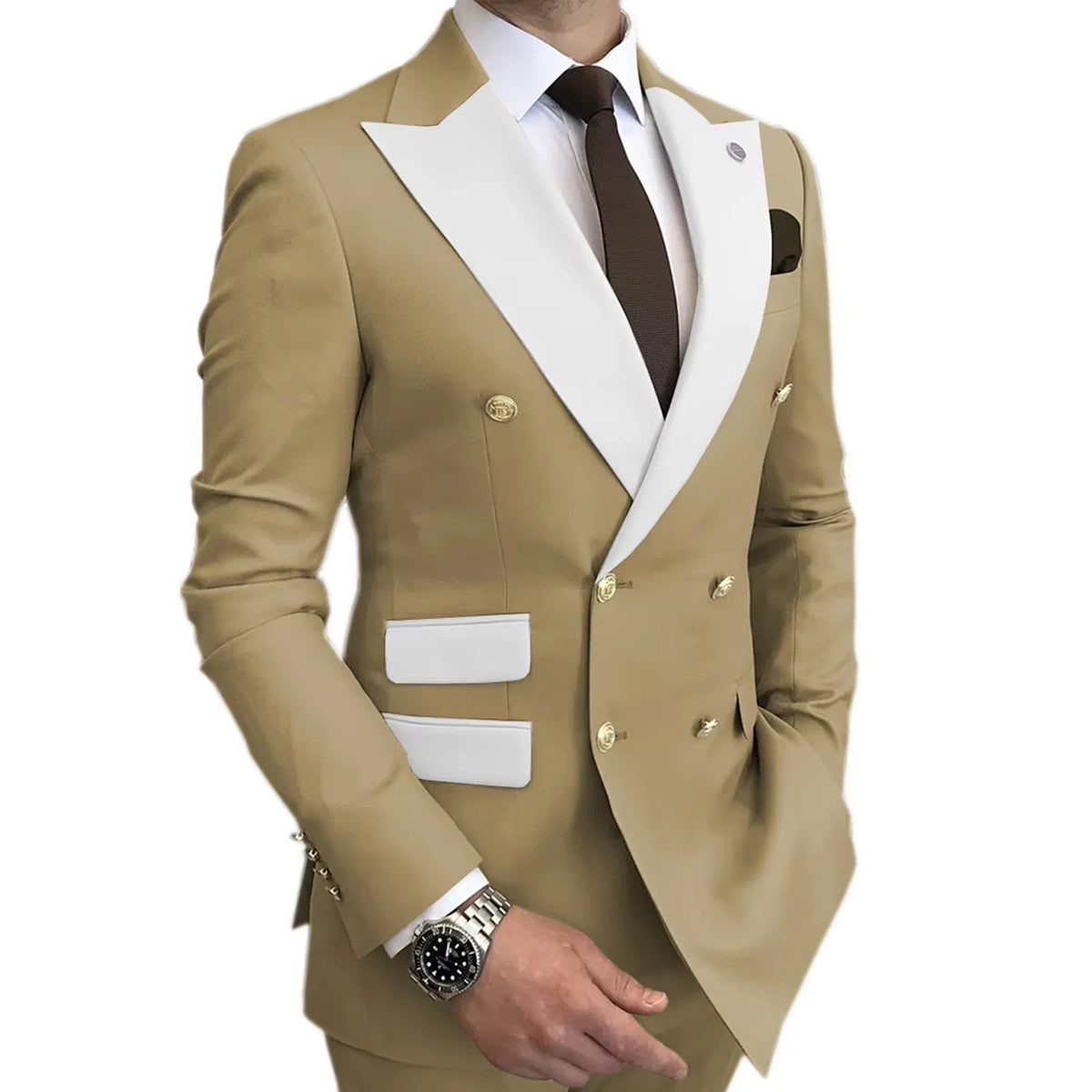 Men's Suit Blazer Slim Fit Double Breasted with White Peak Lapel Jacket Formal Business Tuxedo for Wedding Prom Party Dinner