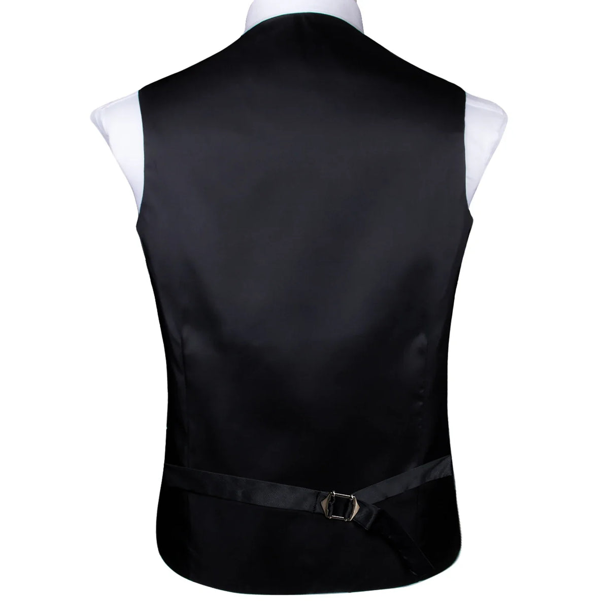 Men's Vest Tie Hanky Cufflinks Set – Black Green Jacquard Floral Paisley – Wedding & Banquet