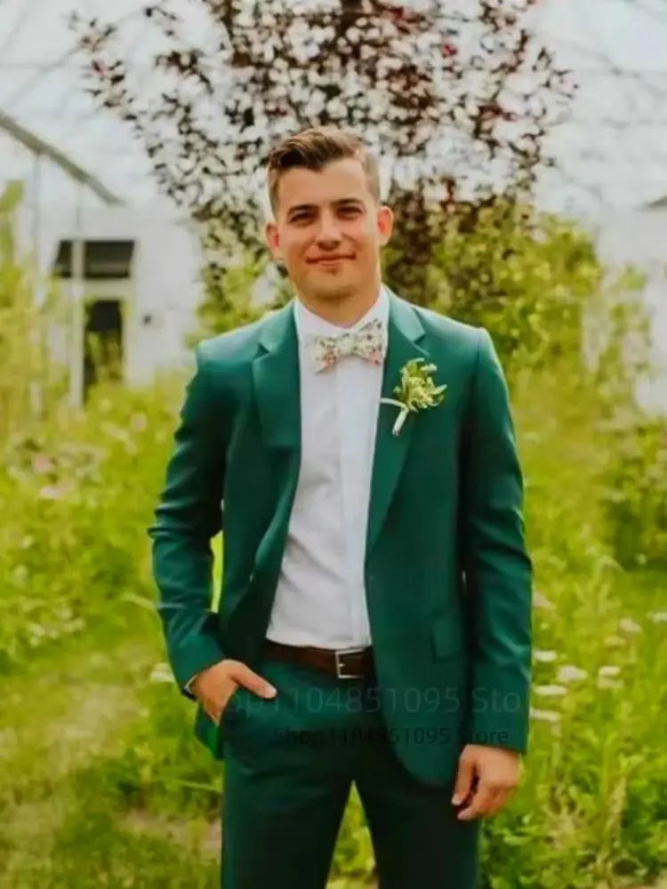 Ensemble de costumes de mariage élégants pour hommes - 2 pièces - Coupe ajustée - Revers cranté - Blazer simple boutonnage - Pantalon - Costumes de cérémonie d'affaires - Smokings pour hommes - Vêtements pour hommes