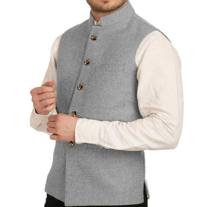 Men's Herringbone Suit Vest – Formal Single-Breasted Waistcoat for Weddings & Business